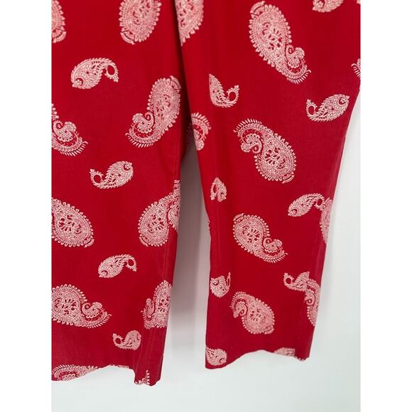 Women's Lands End Red Cropped Capri Pants Plus Size 24W Mid-Rise Paisley Boho - Picture 3 of 8